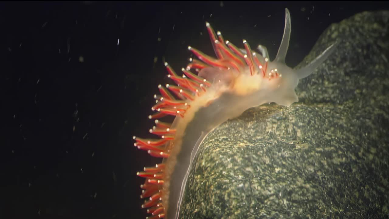 水下裸鳃海蛞蝓在清澈的水中不慌不忙地游动。视频下载