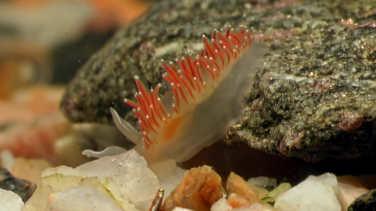 缓慢，优雅的动作水下海蛞蝓Flabellina固有的舒缓。视频下载