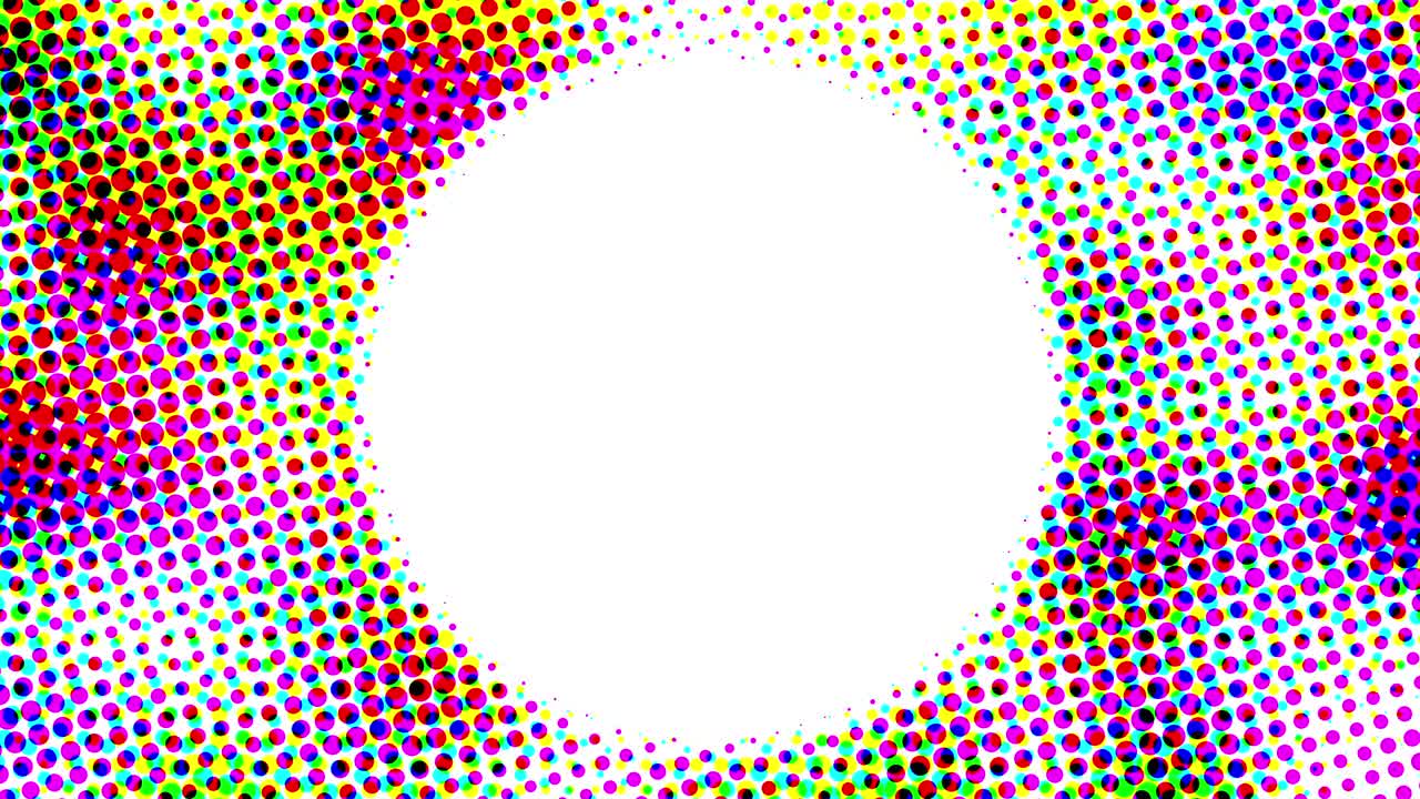 白色圆圈上的多色半色调图案视频下载