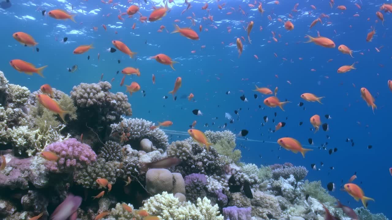 一群鱼在珊瑚礁里游泳视频下载
