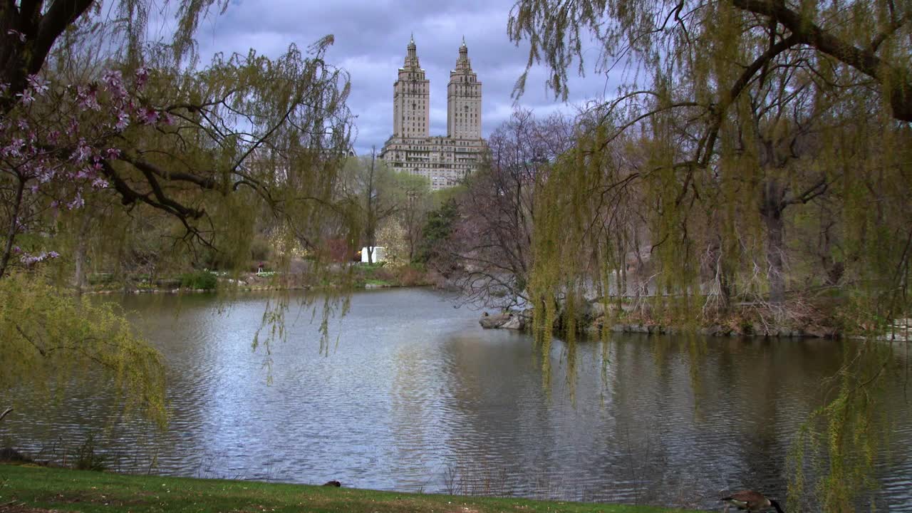 早春中央公园的湖景视频下载