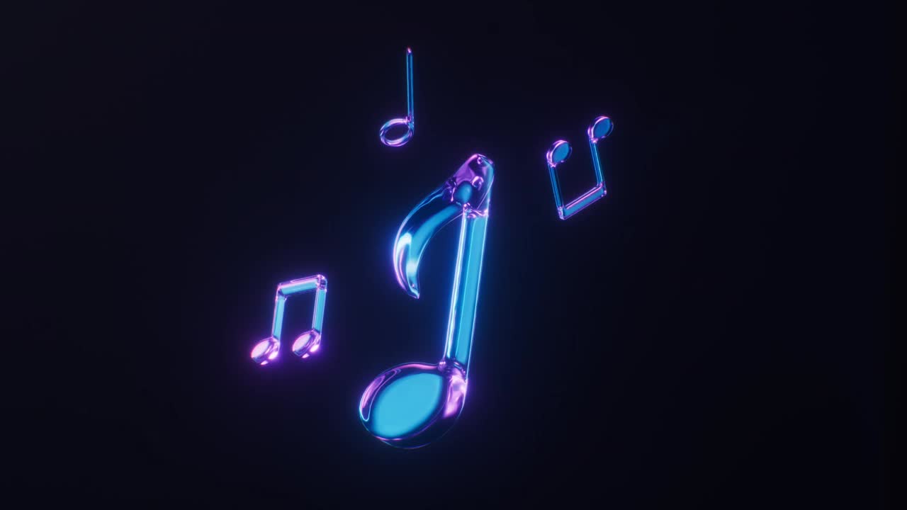 循环动画的音乐笔记与黑暗霓虹灯的效果，3d渲染。视频下载