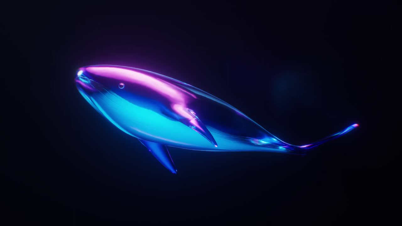 鲸鱼与黑暗霓虹灯效果，3d渲染。视频下载