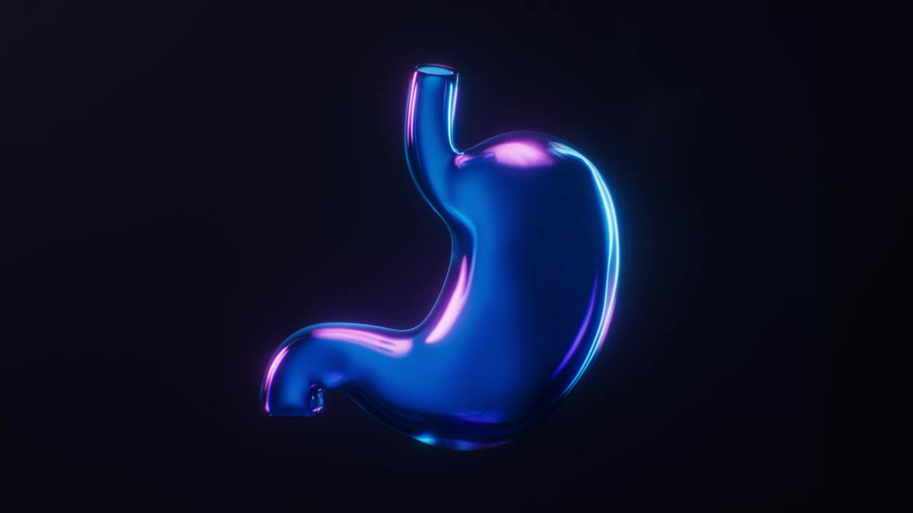 胃的循环动画与黑暗霓虹灯效果，3d渲染。视频下载