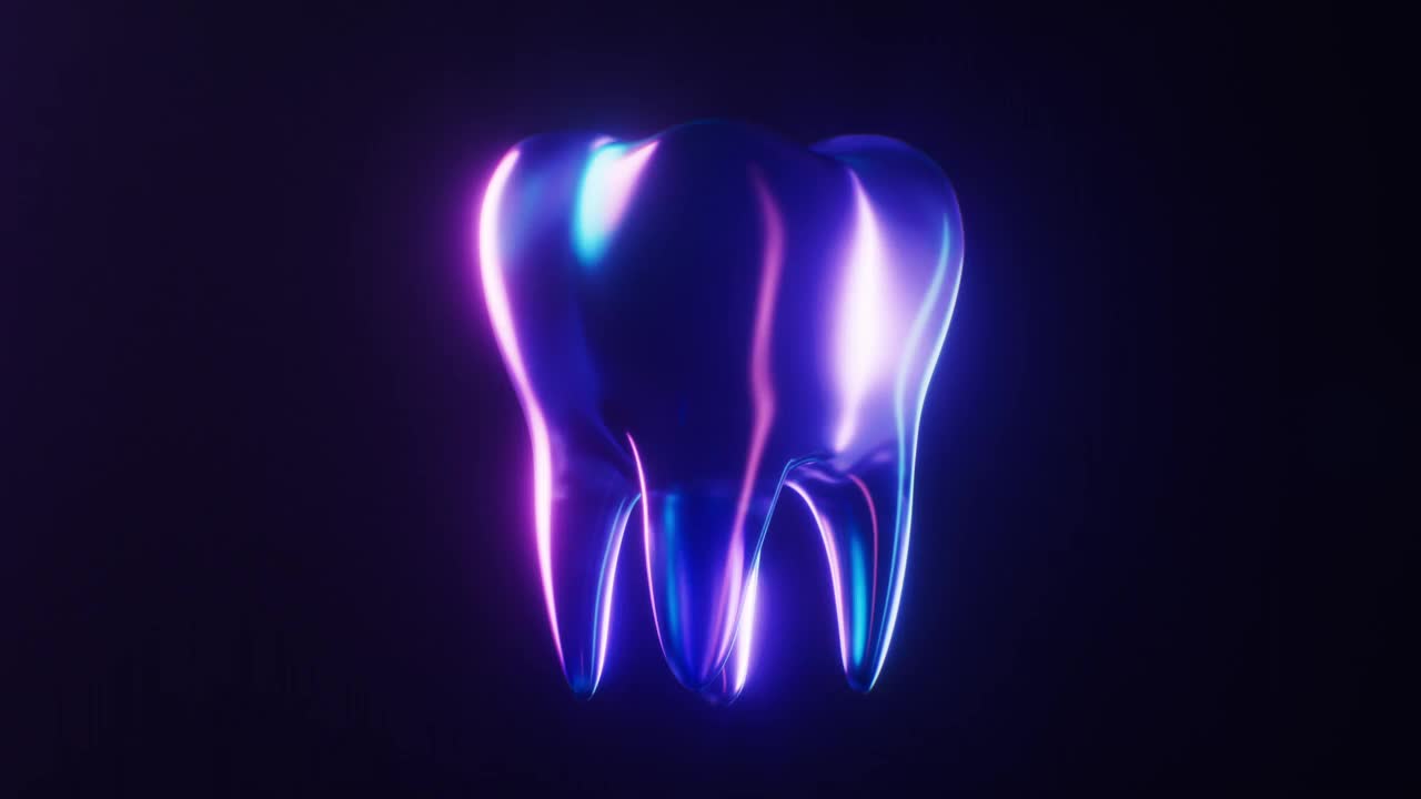 循环动画的牙齿与黑暗霓虹灯效果，3d渲染。视频下载