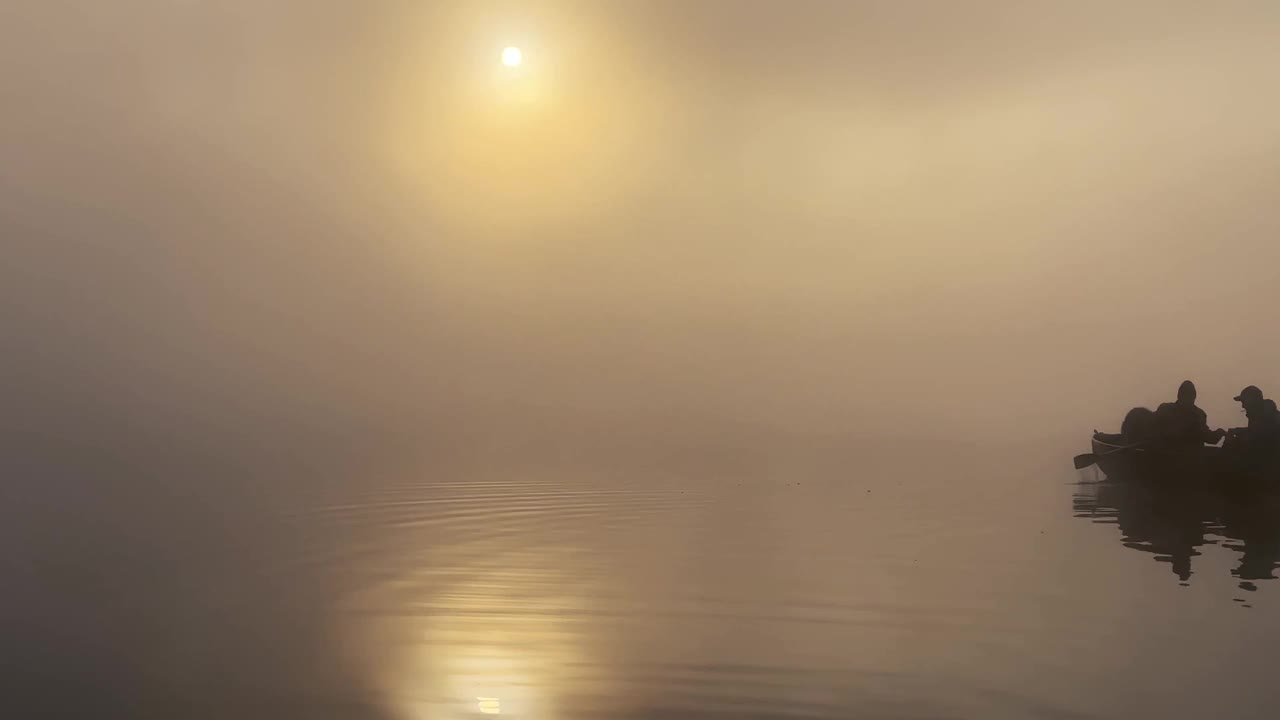 人们在雾中乘船航行。在无尽的河流上航行。无限的感觉视频下载