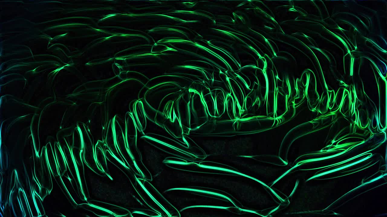 抽象发光和旋转形状的绿色与蓝色的边视频素材