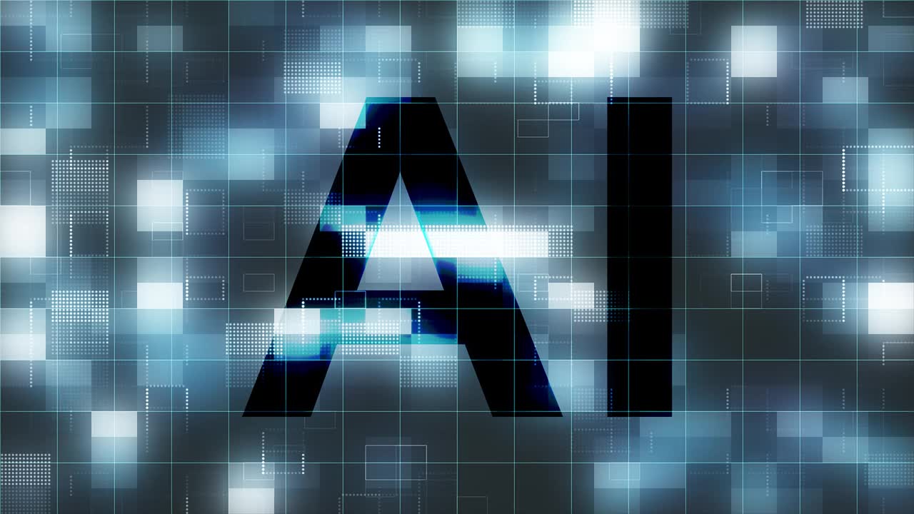 AI，人工智能技术背景，全球通信网络概念，AI图标码数字化，机器人机器虚拟现实，网络安全，互联网，社交媒体，编程码，二进制视频素材
