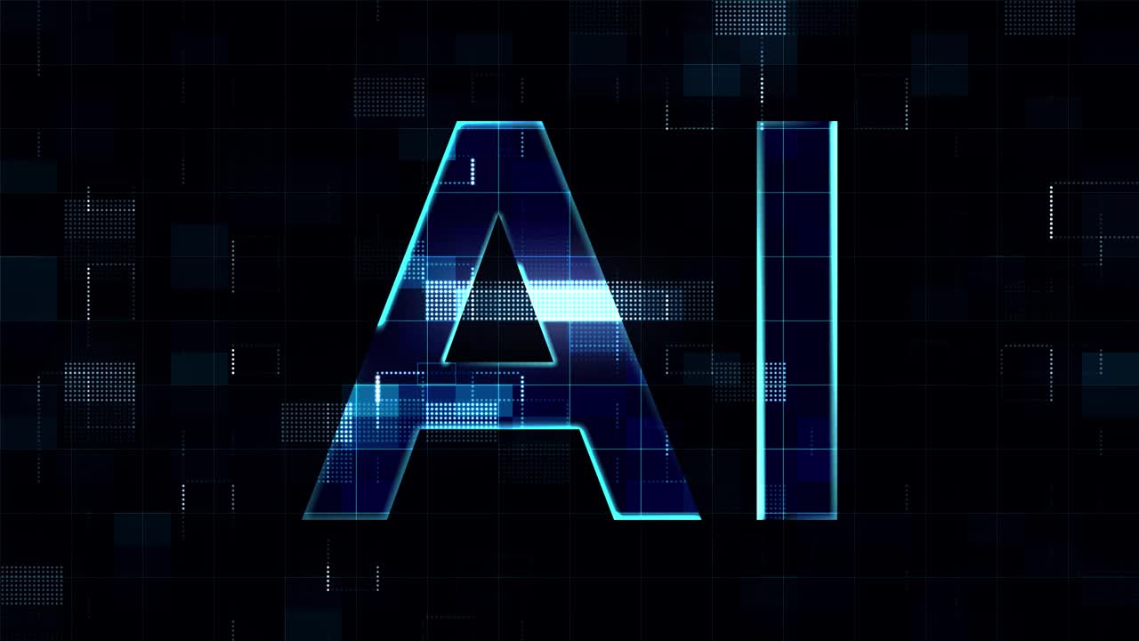 AI，人工智能技术背景，全球通信网络概念，AI图标码数字化，机器人机器虚拟现实，网络安全，互联网，社交媒体，编程码，二进制视频下载