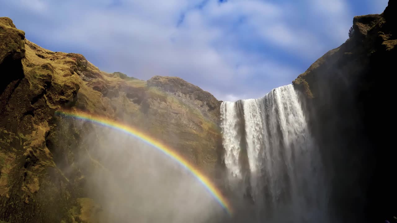 冰岛斯科加弗斯瀑布的全景景观，慢动作视频下载
