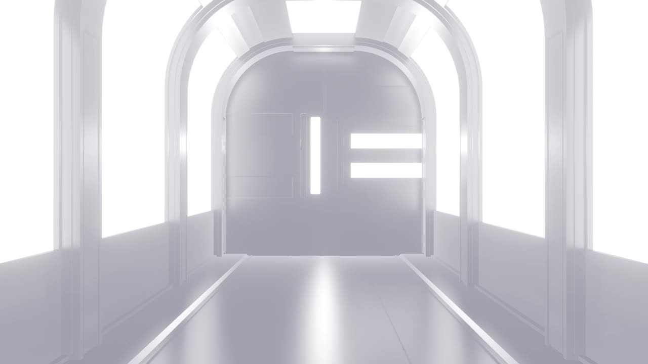 未来主义的开放大门或门在白色移动科幻技术隧道或房间。视频下载