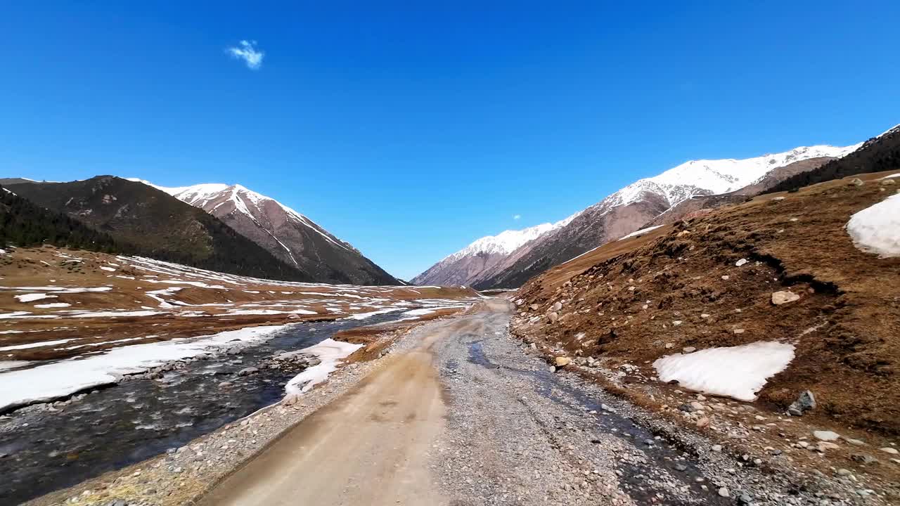 山谷中的山河部分被冰雪覆盖视频下载