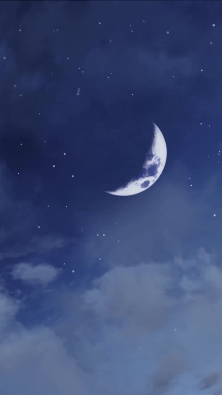 夜空中巨大的半月和流星视频下载
