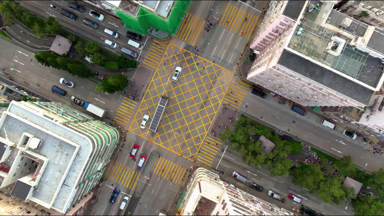 繁忙城市十字路口鸟瞰图。视频下载
