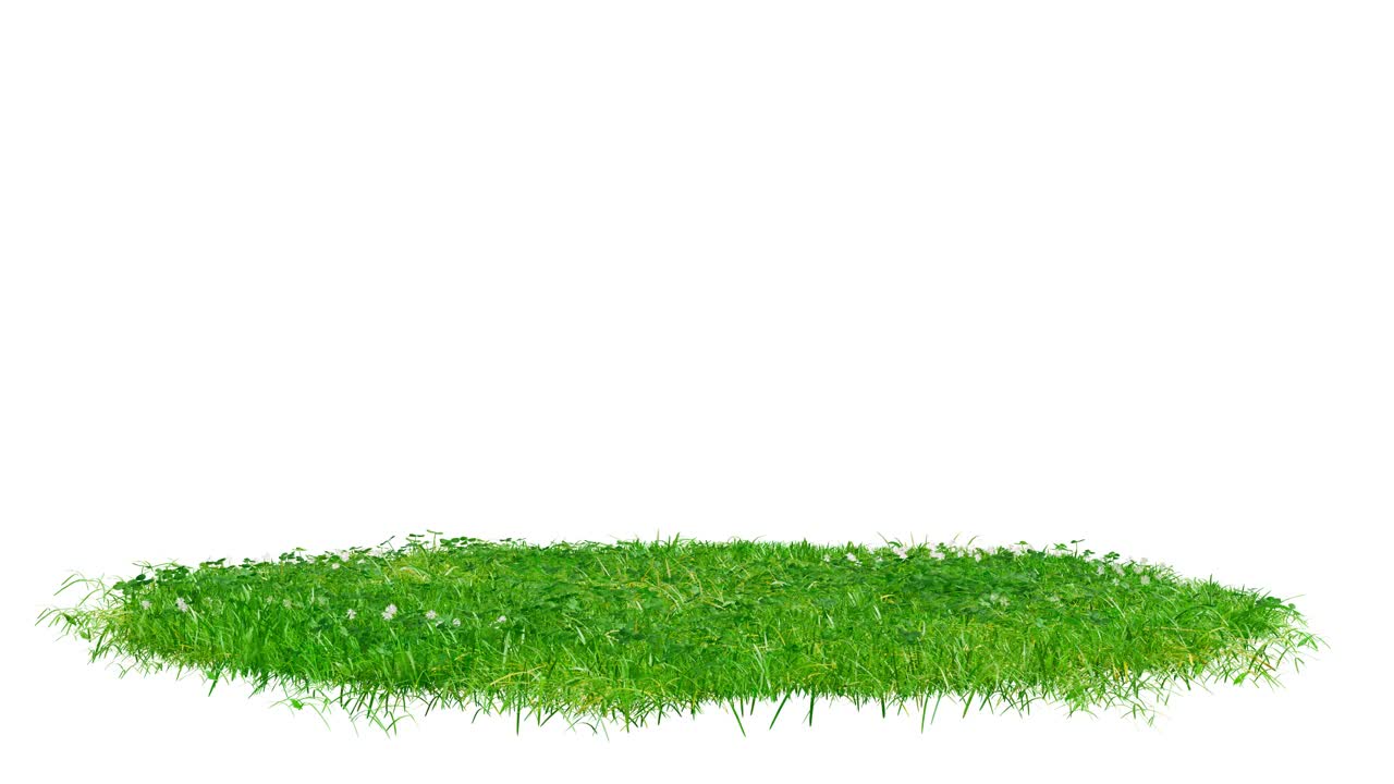 圆形表面覆盖着白色背景上的绿草旋转。现实的自然元素的展示设计。明亮的3d动画。视频下载