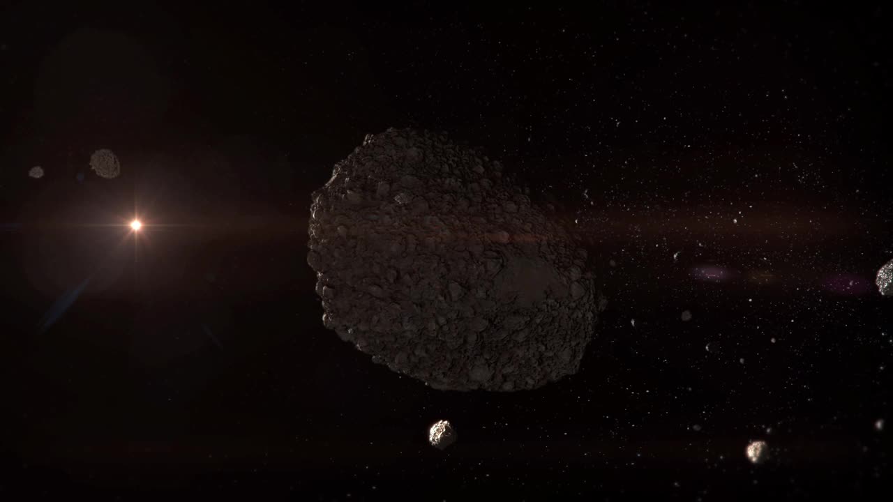 一颗巨大的小行星漂浮在木星附近视频下载