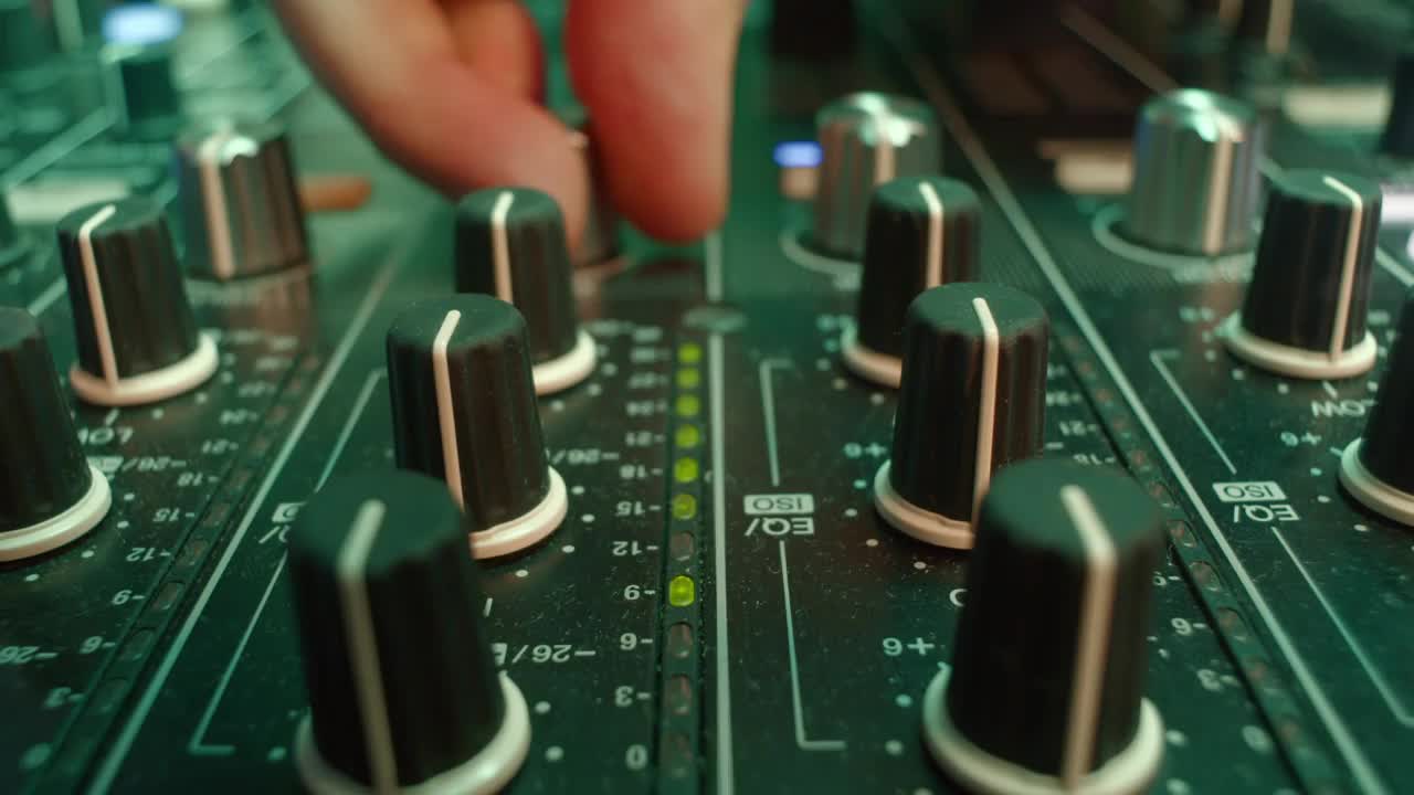 专业DJ调整音量使用均衡器的声音视频下载