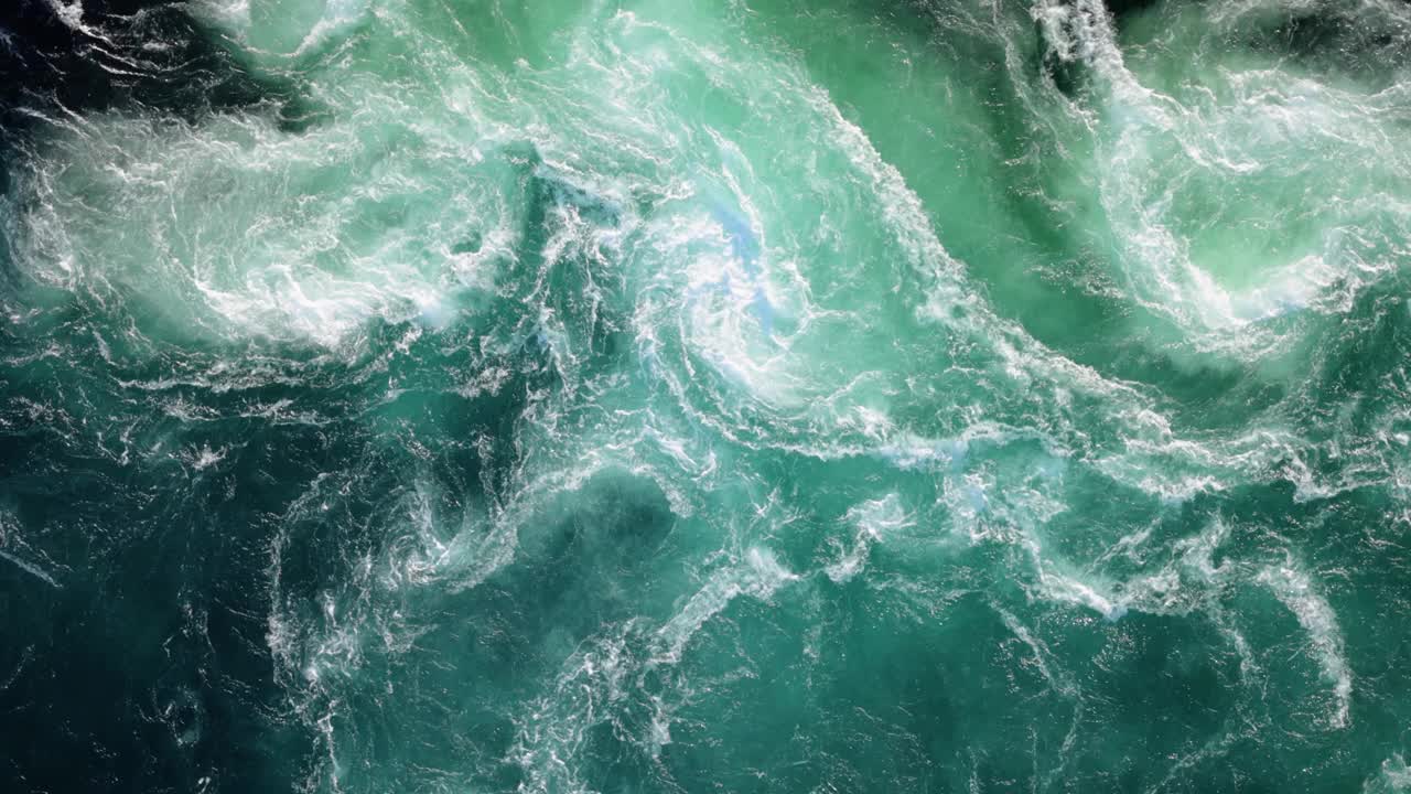 在涨潮和退潮时，河流和大海的蓝色波浪交汇在一起。视频下载