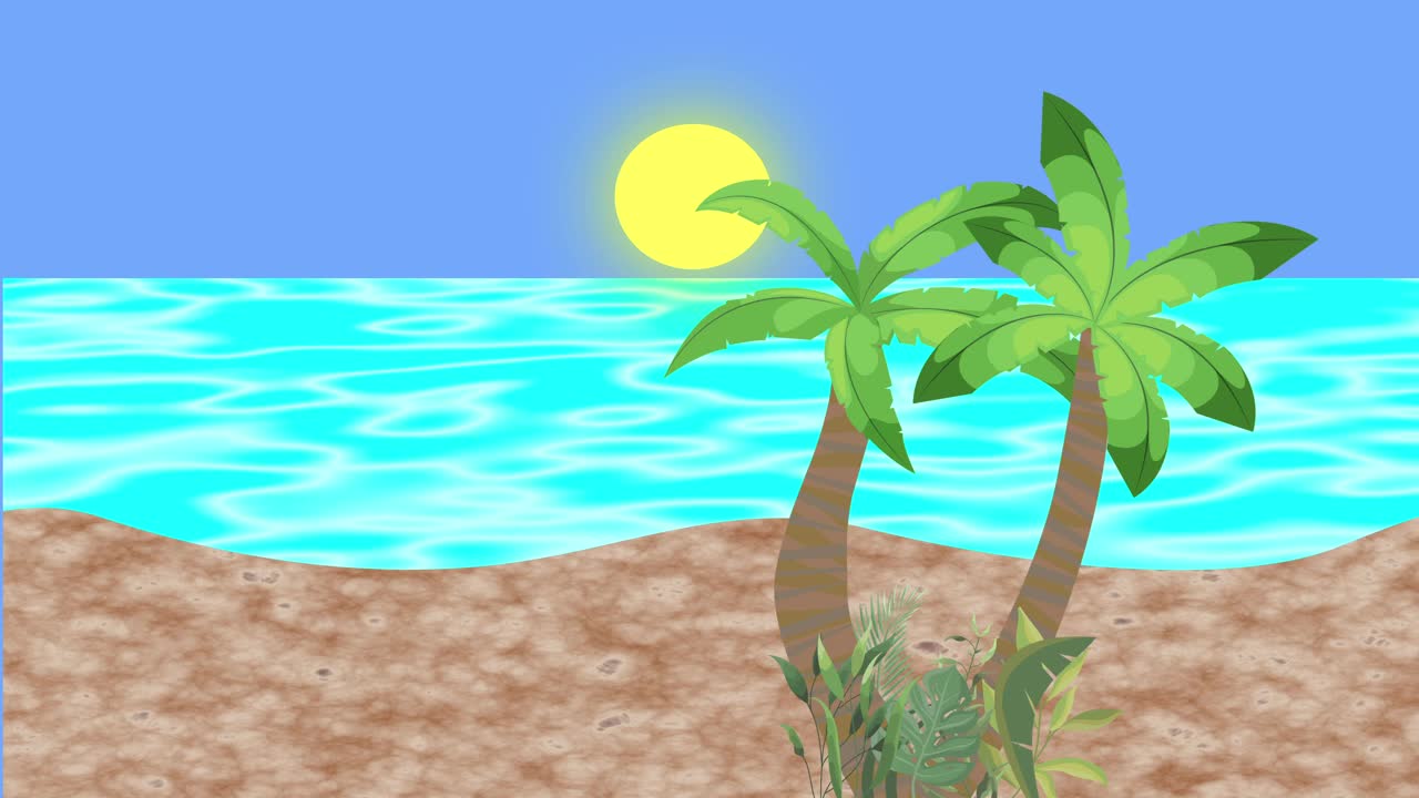 空荡荡的海滩和大海的背景动画，夏天的时候视频下载