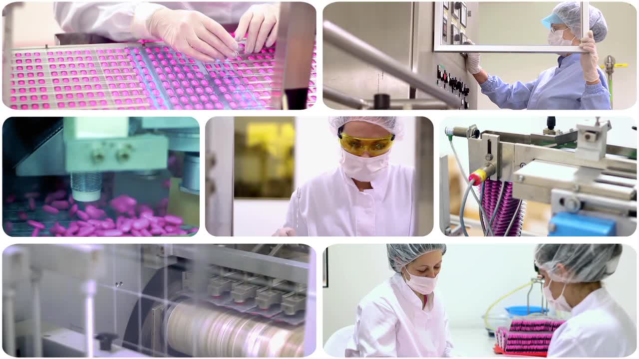 药品生产，研究和发展-概念分屏视频视频下载