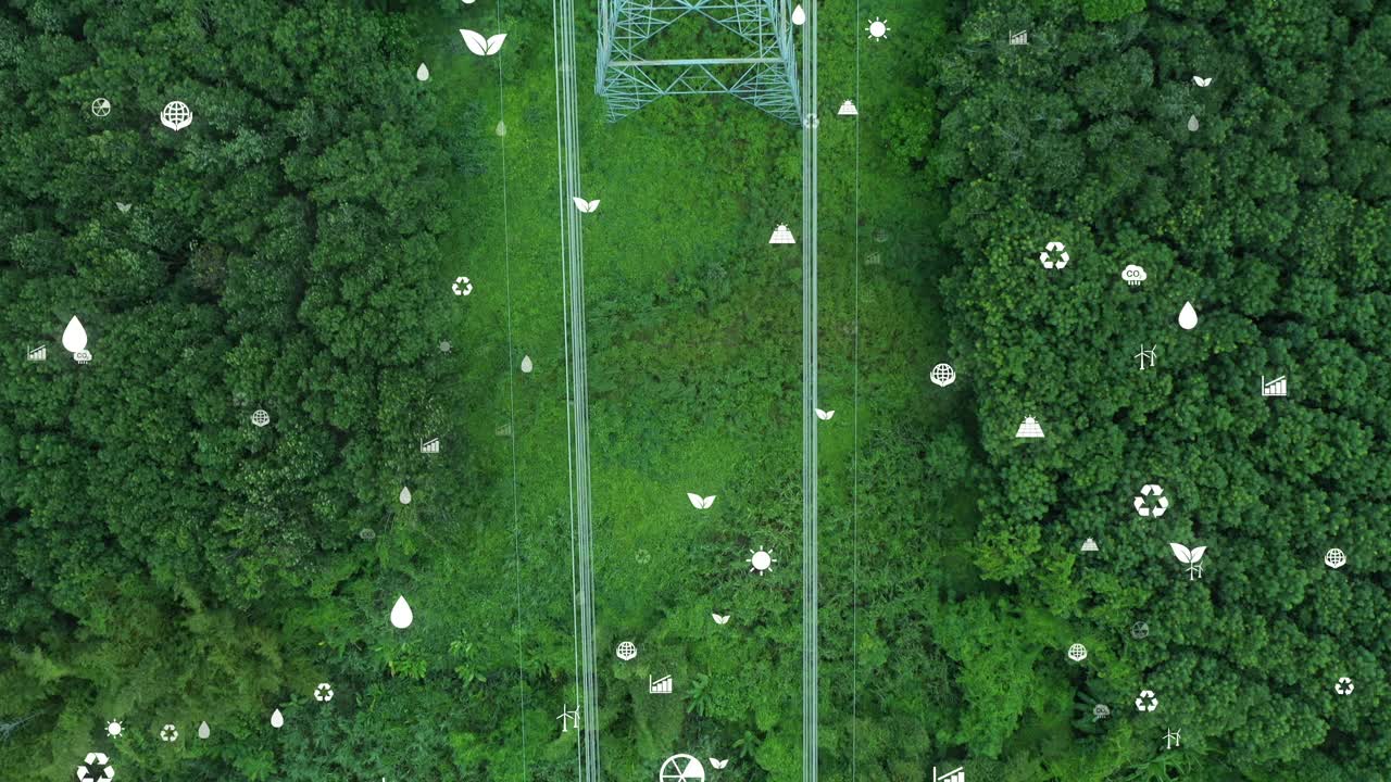 森林里的可持续能源电力塔视频下载