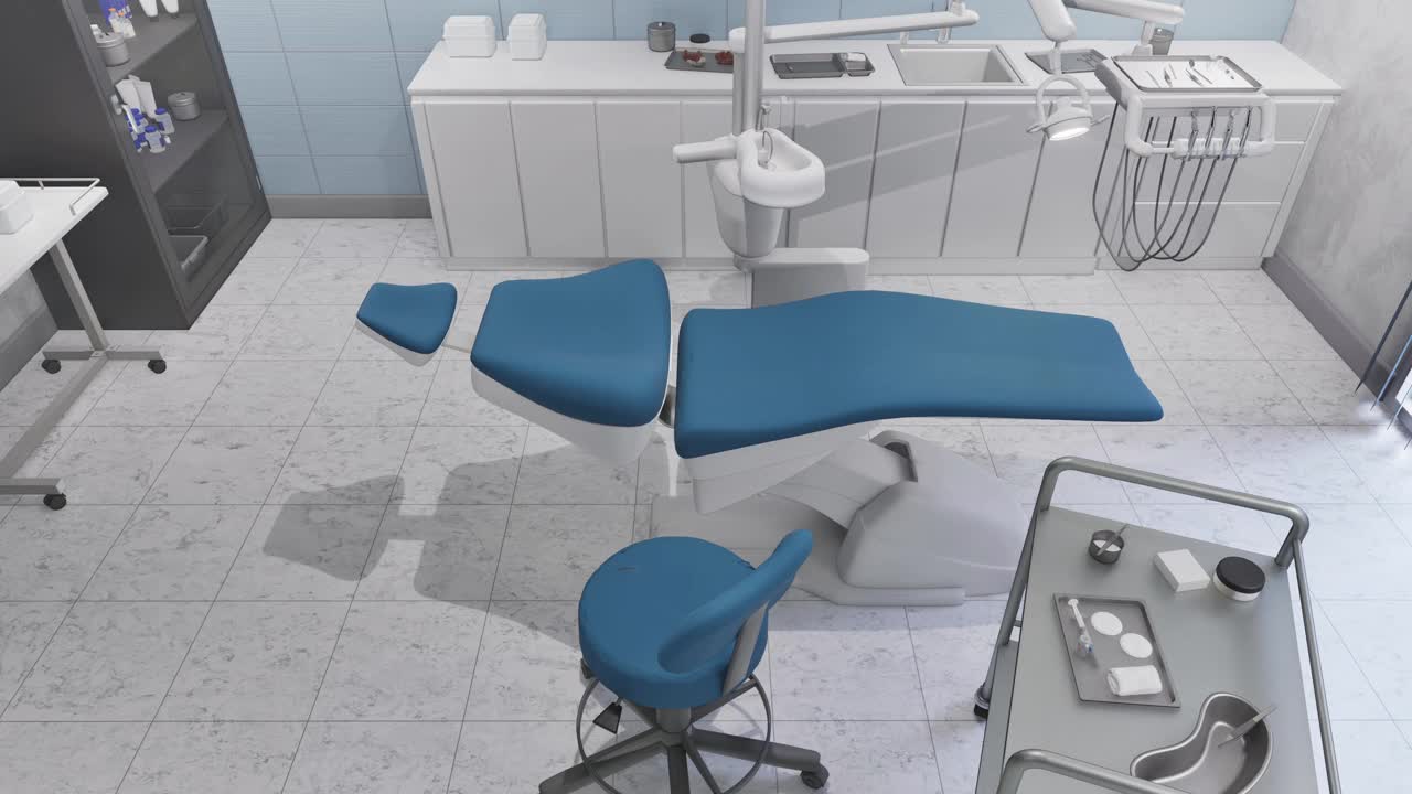 空荡荡的牙科诊所内部配备了现代化的牙科设备视频下载