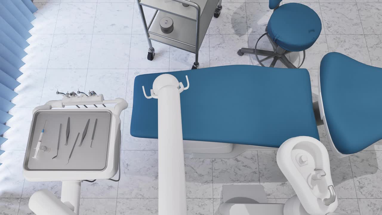 现代牙科椅在空牙医诊所内部视频下载