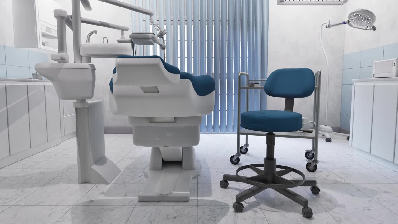 牙科诊所内部空的牙科椅没有人视频下载