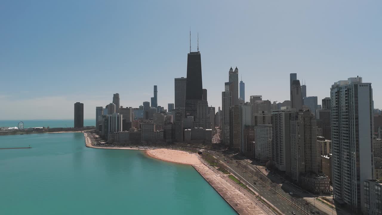 无人机拍摄的芝加哥市中心天际线。视频下载