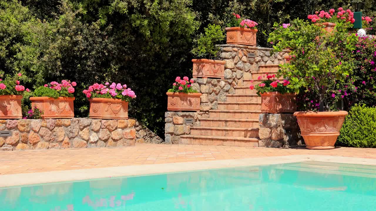 泳池，意大利风格花园视频下载