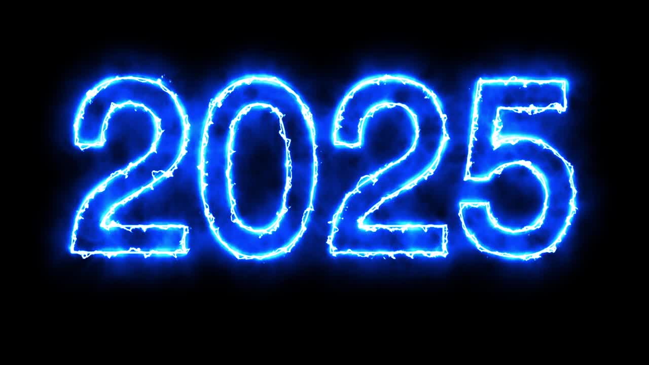 新年快乐2025，黑色背景霓虹文字，圣诞节，倒计时，日历，周年纪念视频下载
