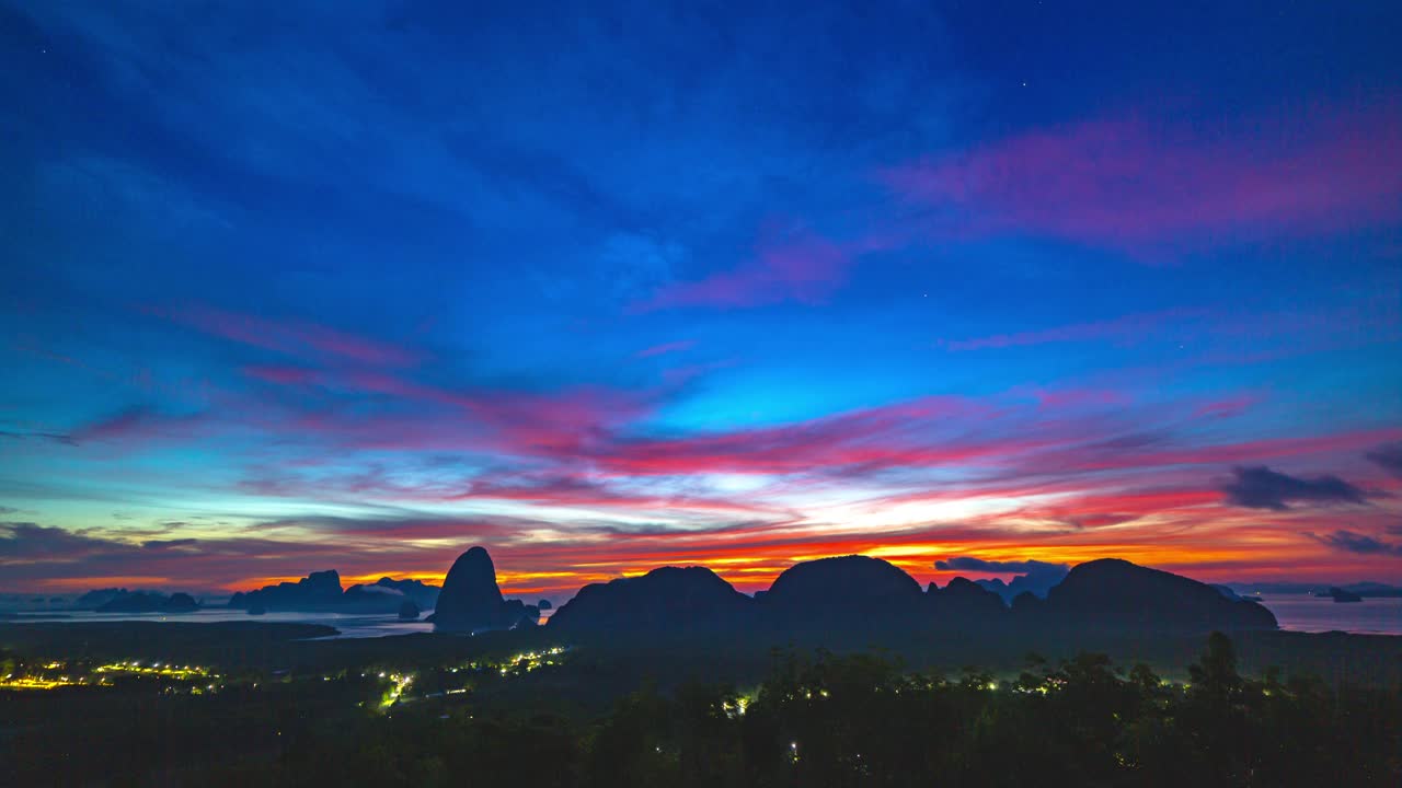 美丽的日出自然景观以上Samed Nang Chee Phang Nga的观点视频下载