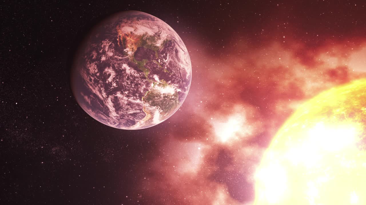 靠近太阳的地球正在燃烧和消亡。视频下载