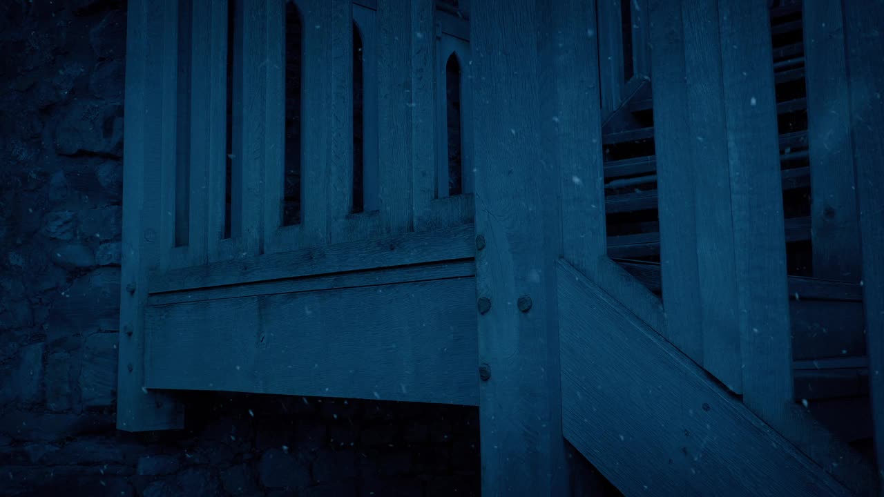 黑暗中在木楼梯上下雪视频下载