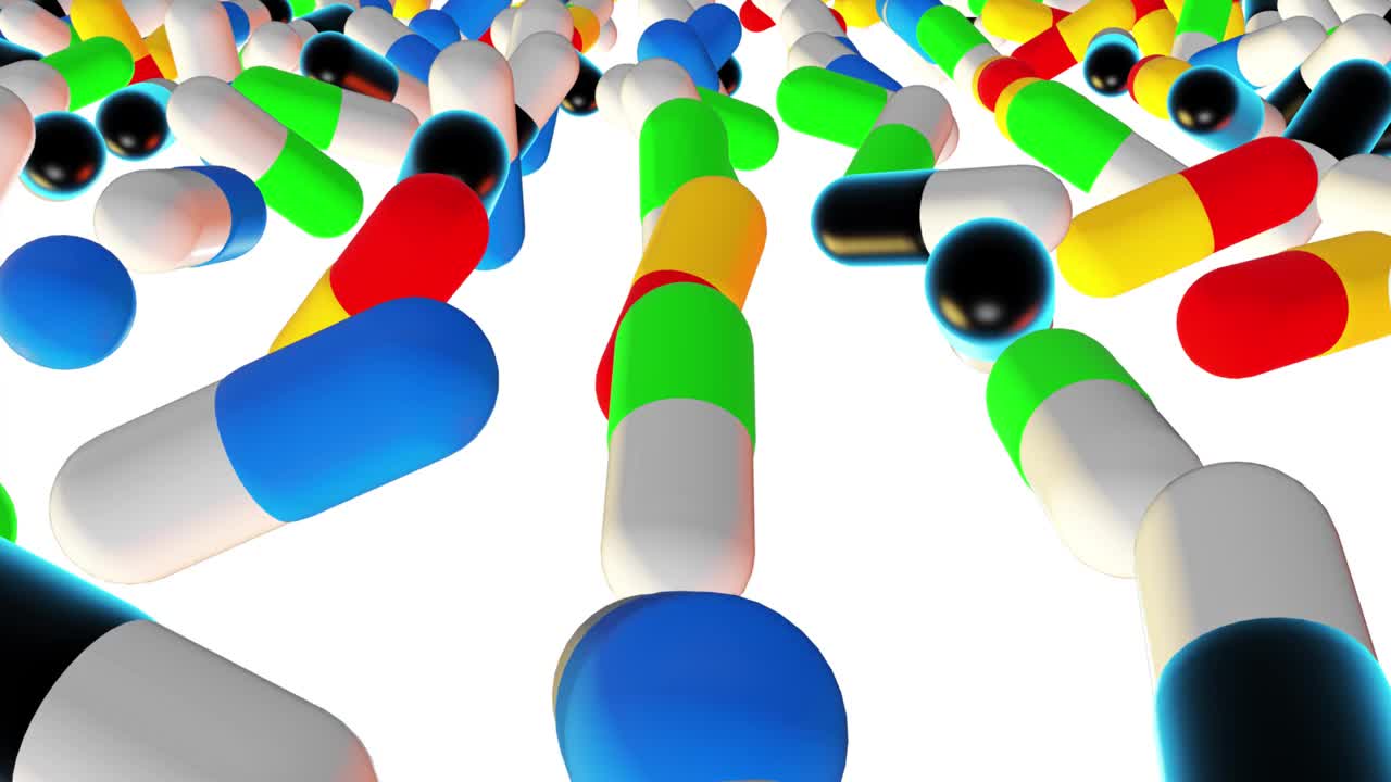 抽象的运动和旋转的药丸在彩色白色视频下载
