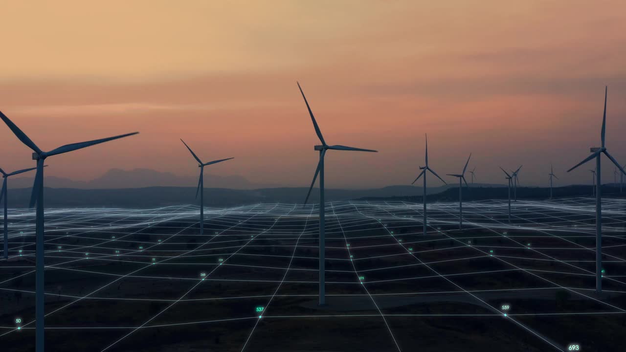 风力发电机组在野外生产清洁生态电力视频下载