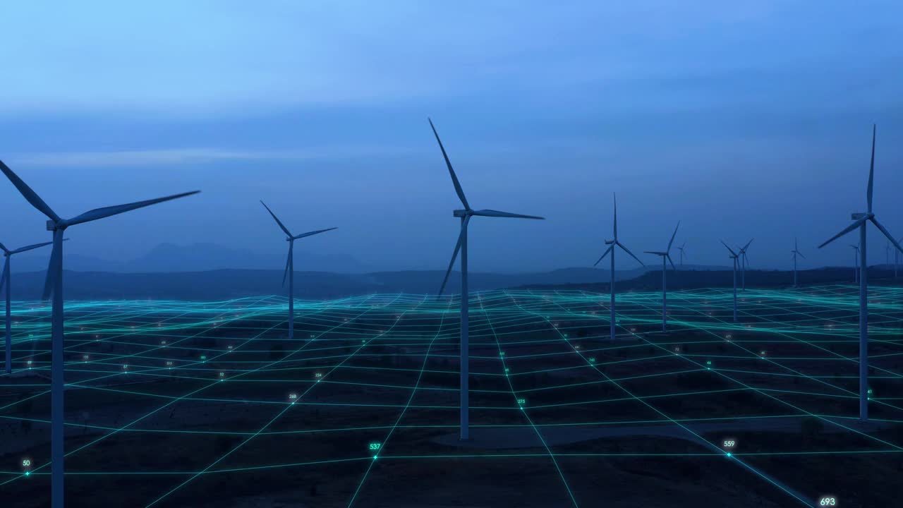 风力发电机组在野外生产清洁生态电力视频下载