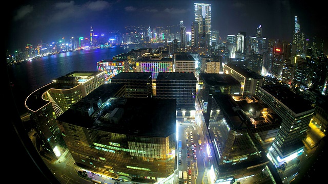 广角照明城市交通视图，香港，亚洲，时间流逝视频素材