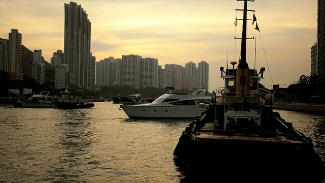 维多利亚港日落船，亚洲，时光流逝视频素材