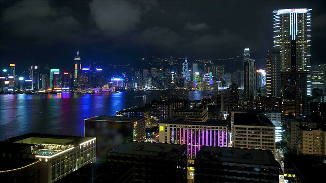 香港时间流逝照明夜景维多利亚港，远东，亚洲视频素材