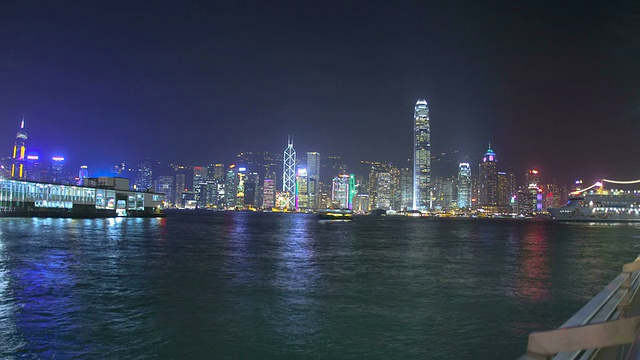香港灯光城市摩天大楼，航海船，维多利亚港，时光流逝视频素材