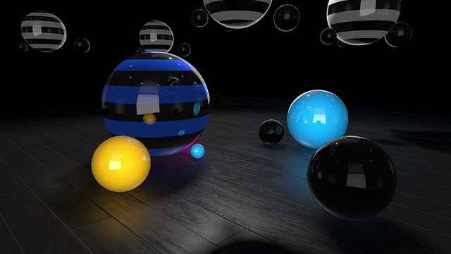 彩色反光球在木地板上缓慢旋转视频素材