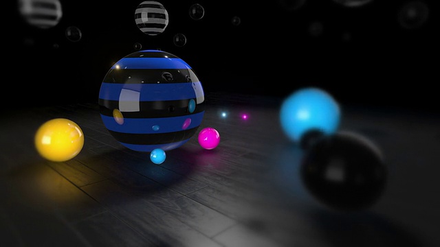 彩色反光球在木地板上缓慢旋转视频素材