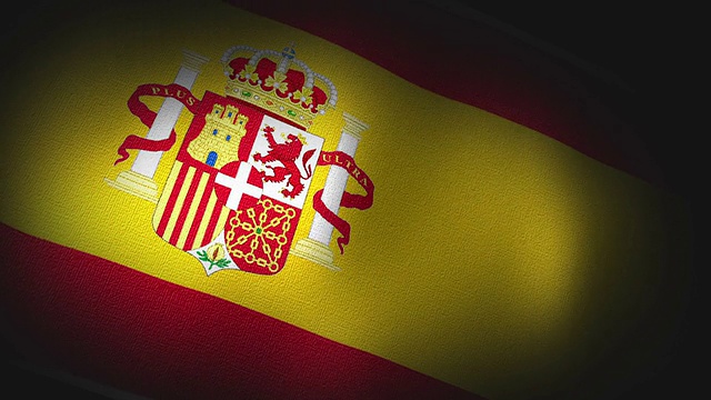 3D动画的西班牙，西班牙国旗特写画布纹理视频下载