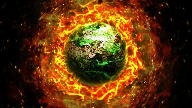 火焰地球被摧毁和火焰背景，带有Alpha通道视频下载