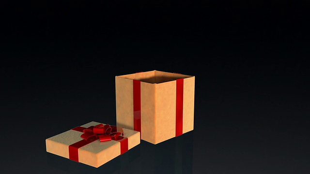 礼盒打开盒盖上呈现一款虚拟产品，黑色带亚光视频下载