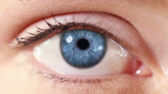 人类的眼睛。蓝色的。白色/常规皮肤。视频素材