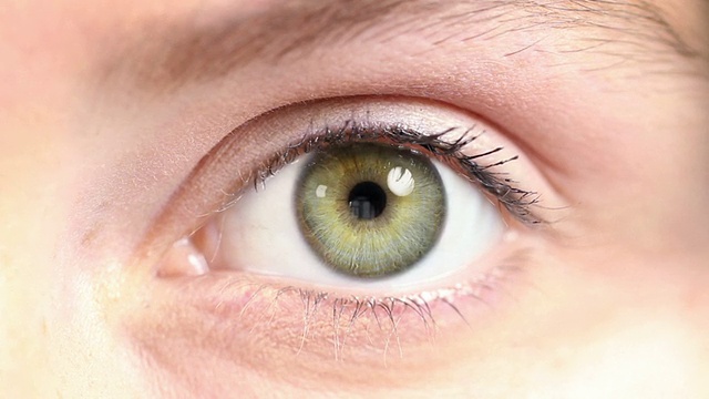 人类的眼睛。蓝色和绿色。定期的皮肤。视频素材