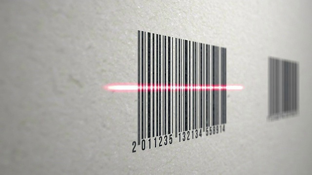 条码阅读器扫描纸张纹理上的条码动画视频素材