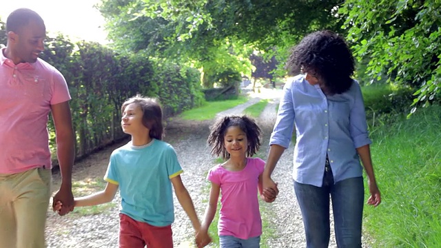 在乡下散步的非裔美国人家庭视频素材